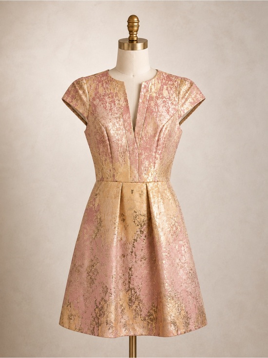 Vince Camuto Dresses & Skirts - Vince Camuto NWT Metallic Pink Gold Jacquard Fit & Flare Dress Size 2